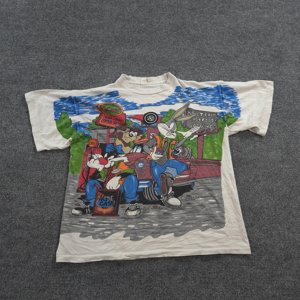 Vintage Looney Tunes Shirt Mens Large White Bugs Bunny Acme Graphic Freeze 90s